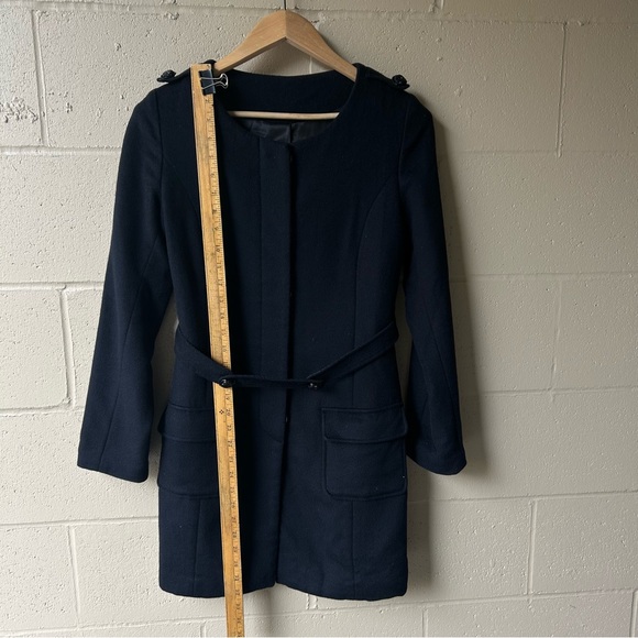 Deep Navy Blue Elegant Cashmere Coat Belted - Picture 14 of 16
